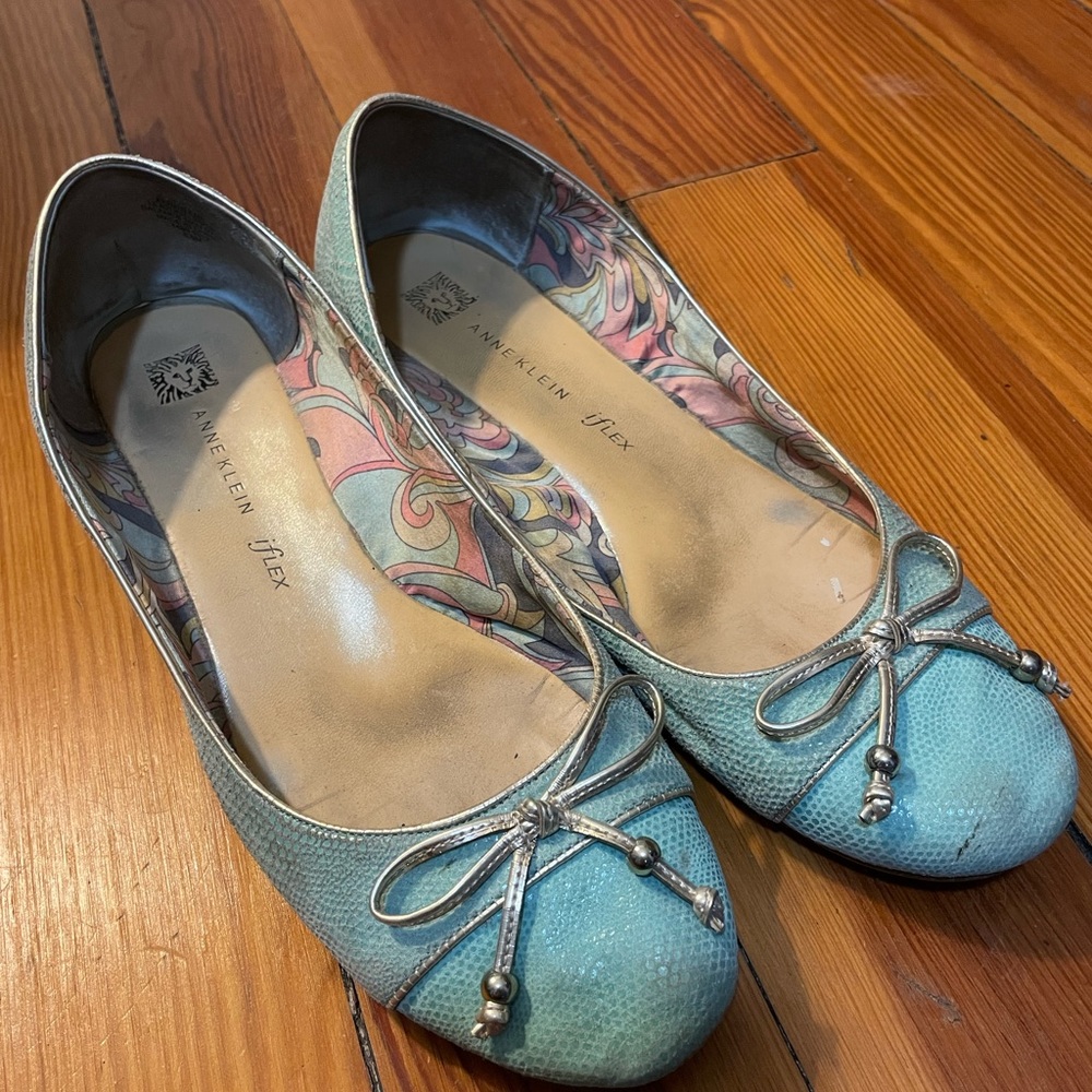 Anne Klein Teal Ballet Flats with Silver Accents